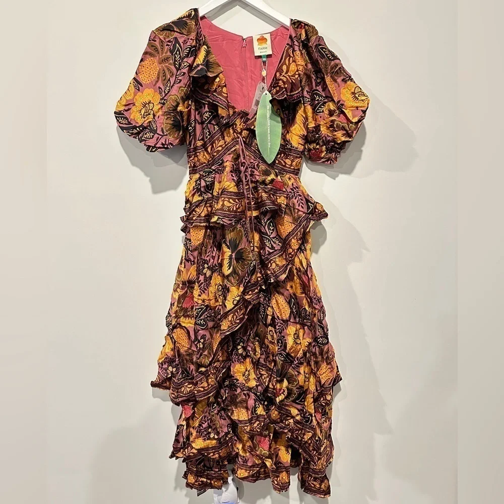 NWT Farm Rio Floral Maxi Luxury Euro Summer Vacation Spring Break Unique - Picture 5 of 10